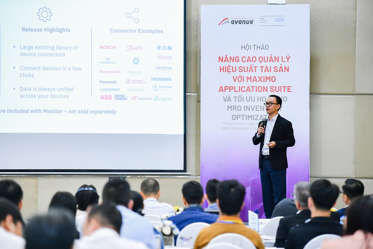 Ông Phan Văn Thành – Chuyên gia tư vấn giải pháp, nhóm Giải pháp phát triển bền vững, IBM Việt Nam đã trình bày về Ứng dụng A.I trong Quản lý hiệu suất tài sản với Bộ Giải pháp IBM Maximo Application Suite